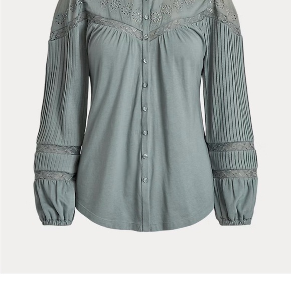 Ralph Lauren Tops - Elegant Eyelet Lace Trim Blouse